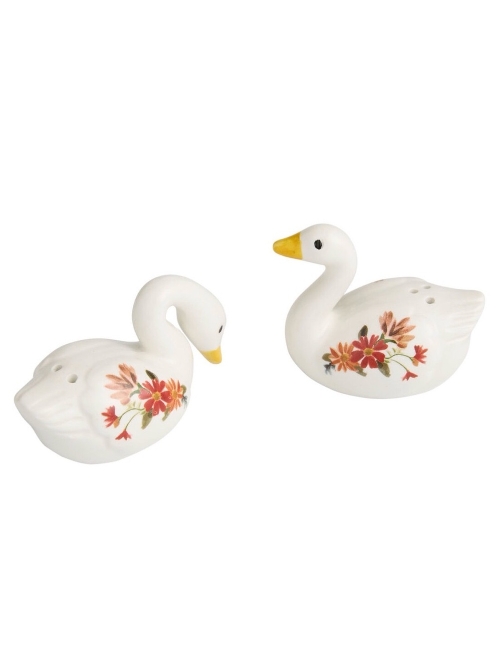 White Ceramic Floral Swan Salt and Pepper Shaker Set New in Box
